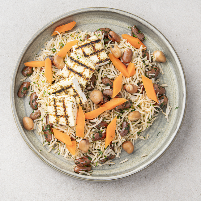 Herby Cottage Cheese with Red Bean Rice Pilaf